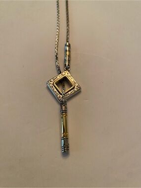 Brighton Silver & Gold Two-Tone Lariat Decorative Pendant Necklace